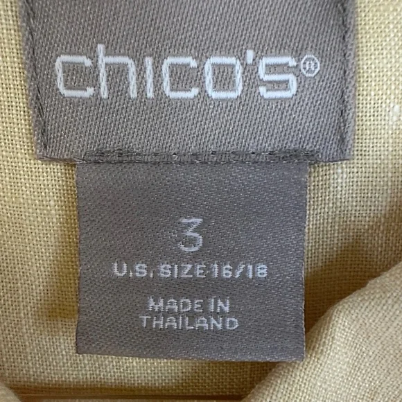 Chico's No Iron Linen Soft Yellow Button-Down Shirt Plus Size 16/18 - Picture 2 of 6